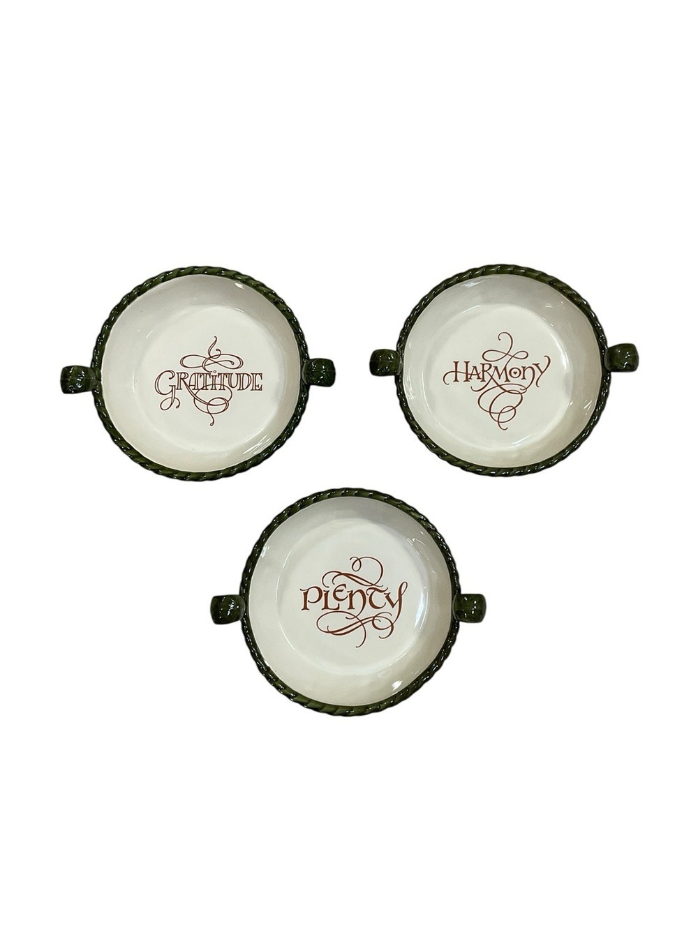 Amscan Home Set of 3 Gratitude Harmony Plenty Ceramic Harvest Bowls With Handles